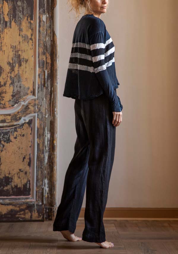 Rose & Lini GILDA MIDANI “EAST PANTS 2047” MARBLE BLUE In Vendita