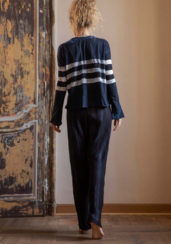 Rose & Lini GILDA MIDANI “EAST PANTS 2047” MARBLE BLUE In Vendita