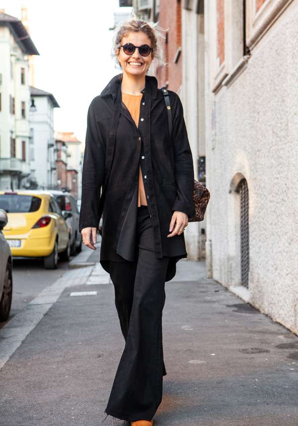Rose & Lini GIORGIO BRATO BLACK SUEDE LEATHER MAXI SHIRT Saldi