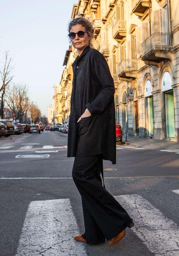 Rose & Lini GIORGIO BRATO BLACK SUEDE LEATHER MAXI SHIRT Saldi