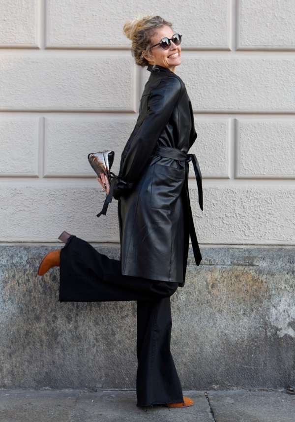 Rose & Lini GIORGIO BRATO BLACK LEATHER TRENCH 13036 In Saldo