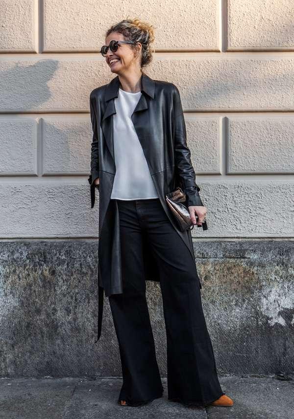 Rose & Lini GIORGIO BRATO BLACK LEATHER TRENCH 13036 In Saldo