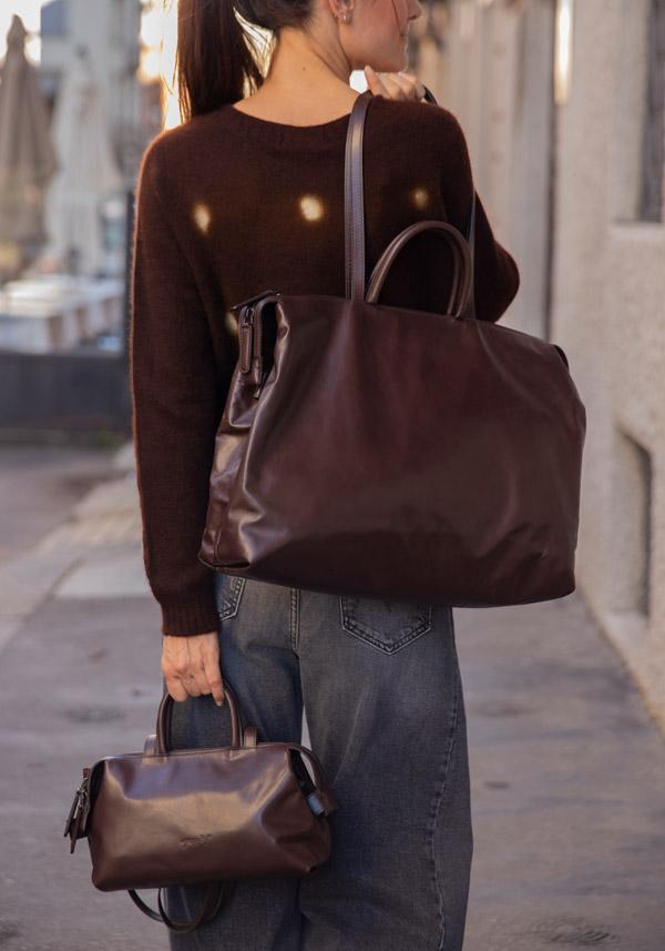 Rose & Lini MARSÈLL “MINI ORIZZONTE” MORO BROWN LEATHER BAG Latest fashion