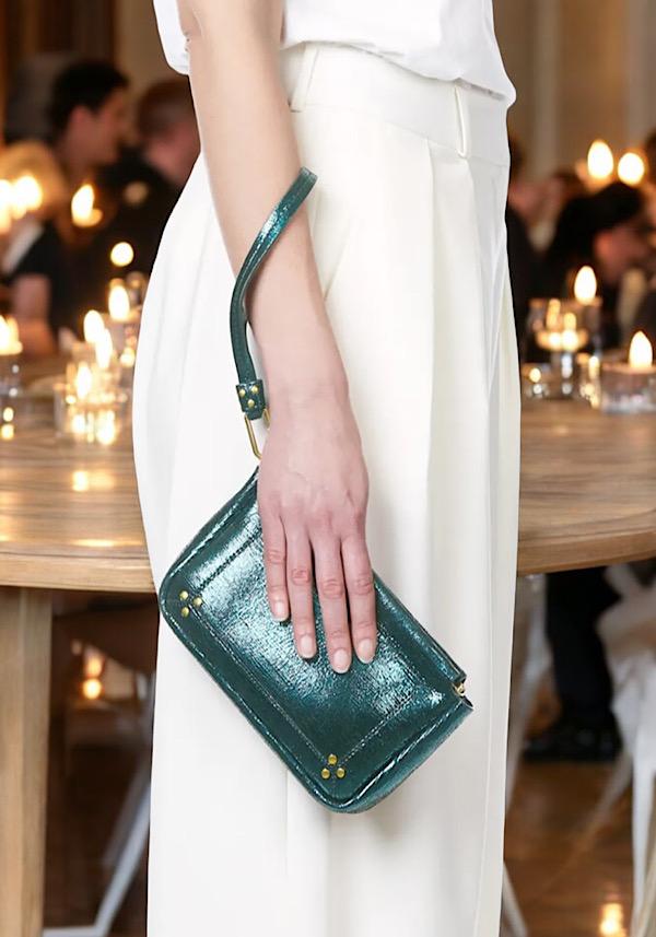 Rose & Lini JÉRÔME DREYFUSS “CLAP M” LAMÈ GREEN CLUTCH BAG Super Saving Price