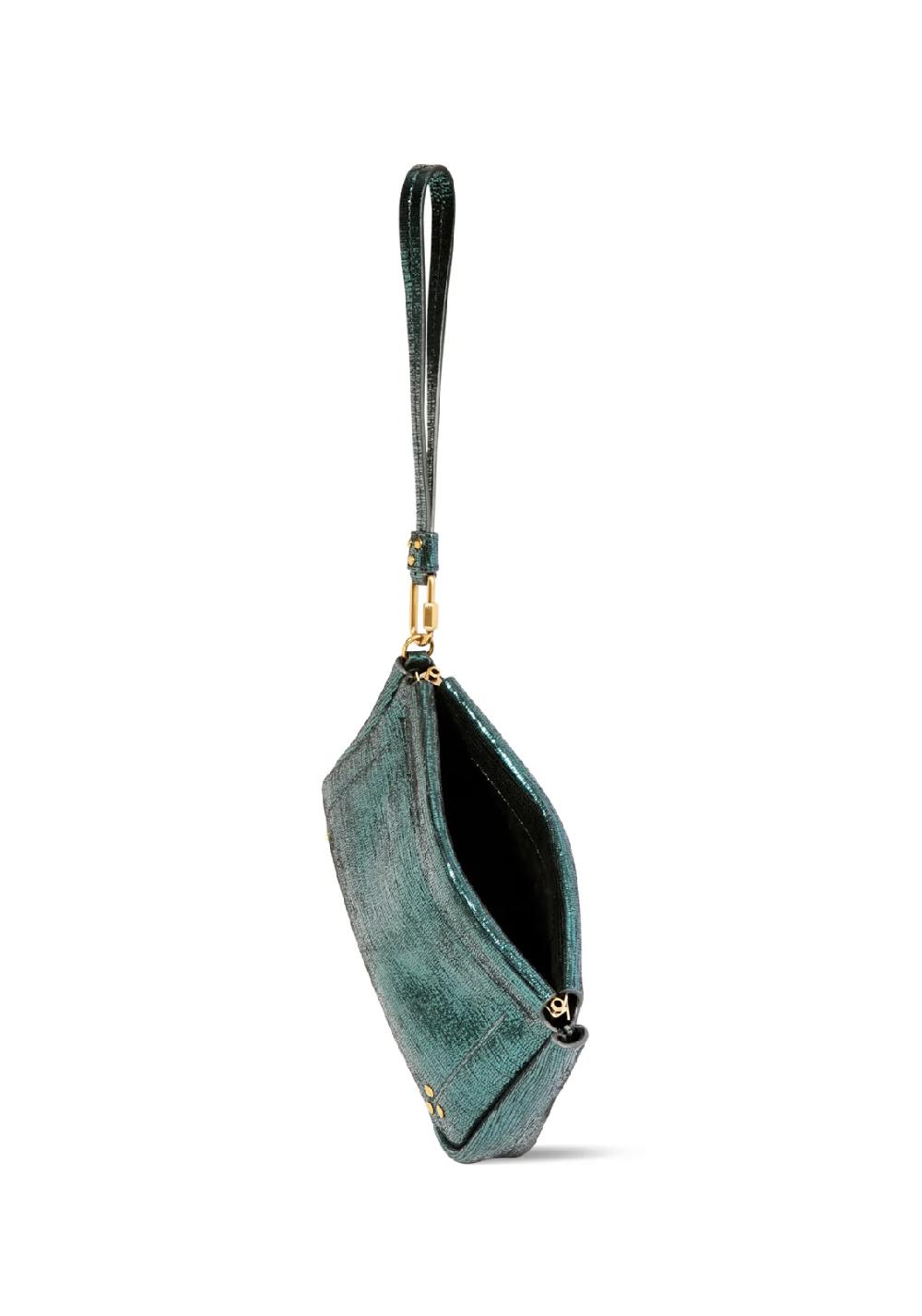 Rose & Lini JÉRÔME DREYFUSS “CLAP M” LAMÈ GREEN CLUTCH BAG Super Saving Price