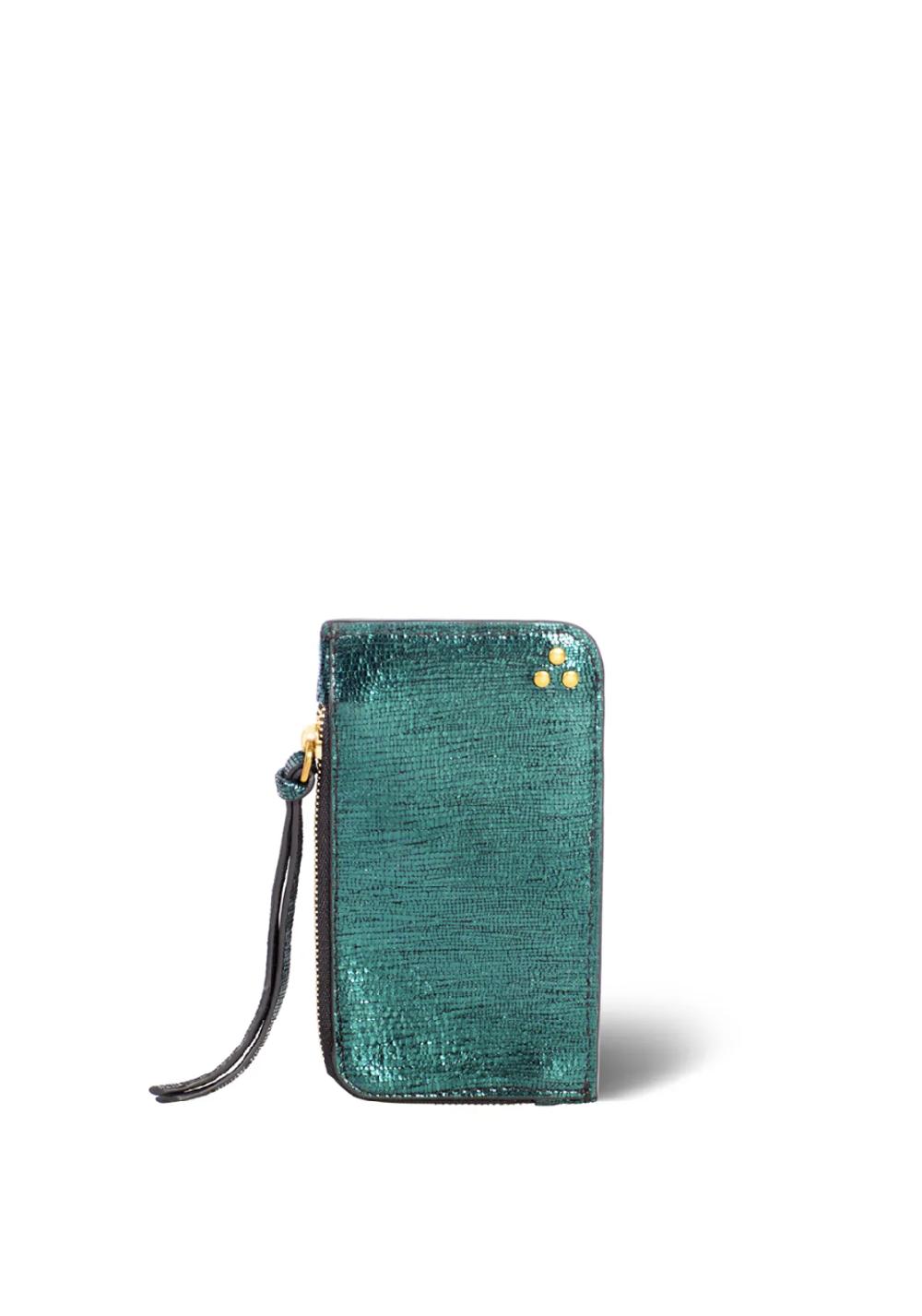 Rose & Lini JÉRÔME DREYFUSS “CLYDE” LAMÈ GREEN WALLET Rilascio limitato