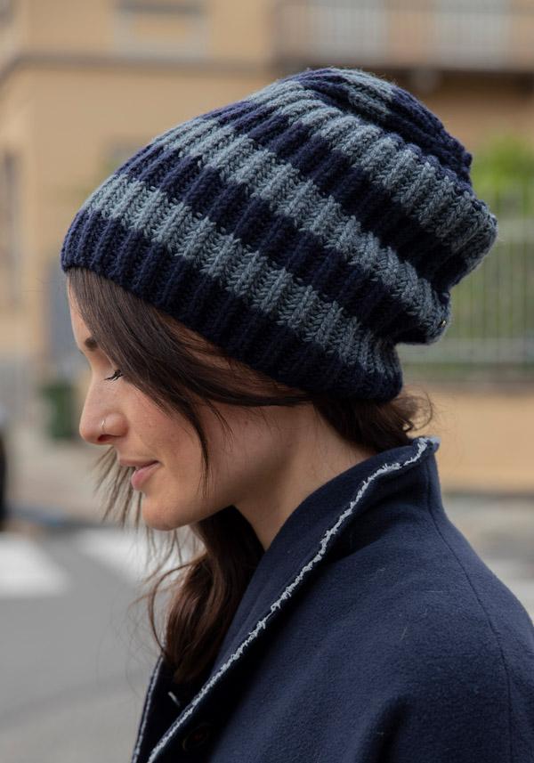 Rose & Lini DANIELAPI MERINO’S WOOL “ROYAL BEANIE STRIPES” NIGHT & GREY Italia