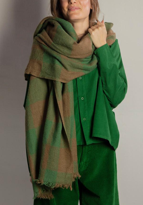 Rose & Lini LOVAT & GREEN “HOCKNEY” WOOL GREEN PATTERNED SCARF Vendita