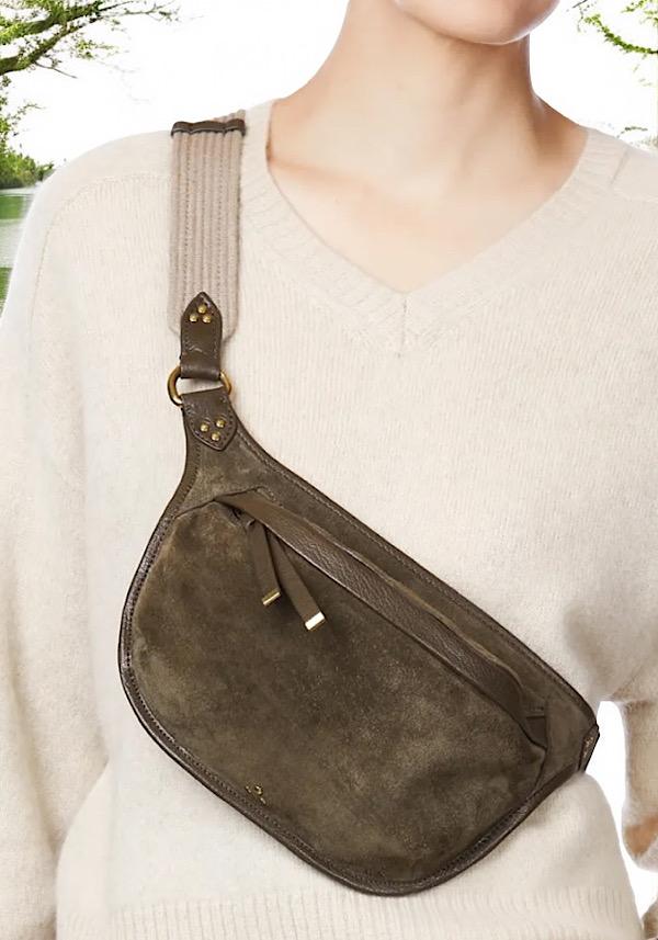 Rose & Lini JÉRÔME DREYFUSS “STAN BANANE” SAVANE SUEDE LEATHER BAG Spedizione Gratuita