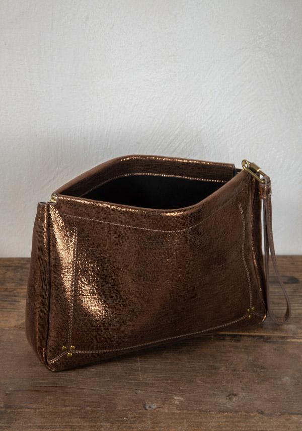 Rose & Lini JÉRÔME DREYFUSS “CLIC CLAC XL” LAMÈ BRONZE CLUTCH BAG Shopping Online