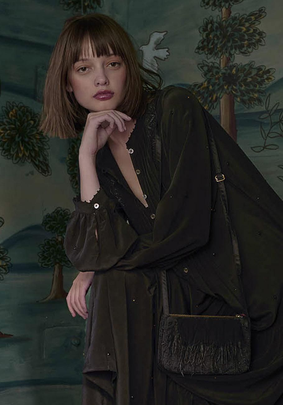 Rose & Lini AN AN LONDREE SILK “DOUBLE BAG WFO” BLACK Prezzo Ridotto