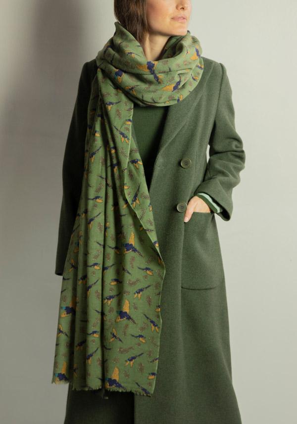 Rose & Lini LOVAT & GREEN “MAGRITTE” WOOL GREEN PATTERNED SCARF Sconti VIP