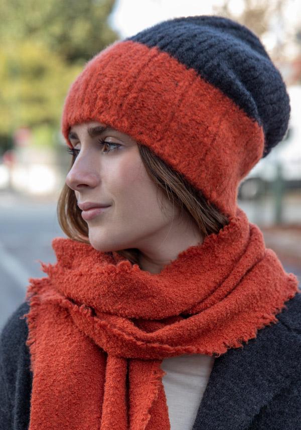 Rose & Lini DANIELAPI CASHMERE & SILK “IGLOO BICOLOR” ORANGE & LAPIS BEANIE Super Saving Price