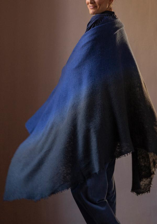 Rose & Lini MIRROR IN THE SKY CASHMERE “OPEN KNITTED DEGRADEE” MIDNIGHT & ASPHALT SCARF Only for today