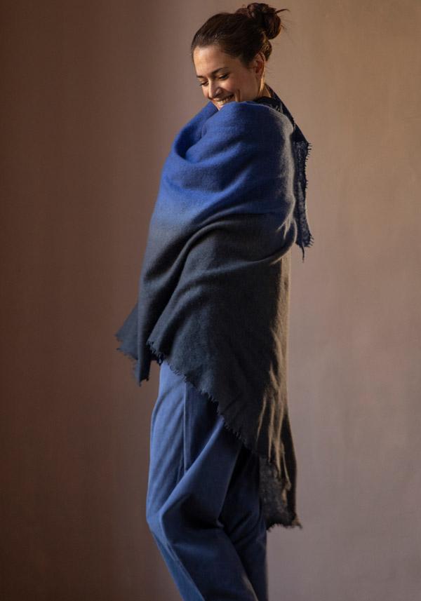 Rose & Lini MIRROR IN THE SKY CASHMERE “OPEN KNITTED DEGRADEE” MIDNIGHT & ASPHALT SCARF Only for today
