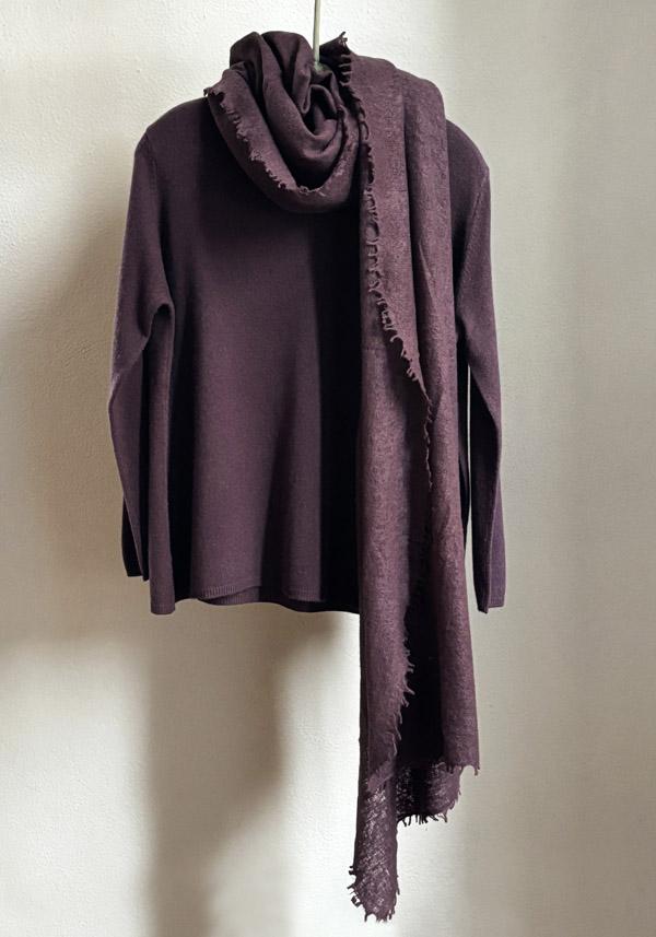 Rose & Lini MIRROR IN THE SKY CASHMERE “OPEN KNITTED PLAIN” CHICORY SCARF Offerta speciale della fabbrica