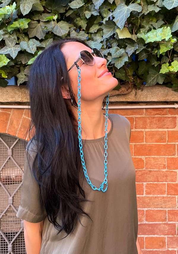 Rose & Lini ORRIS LONDON “SMILEY MINI” TURQUOISE GLASSES CHAIN Super sconto