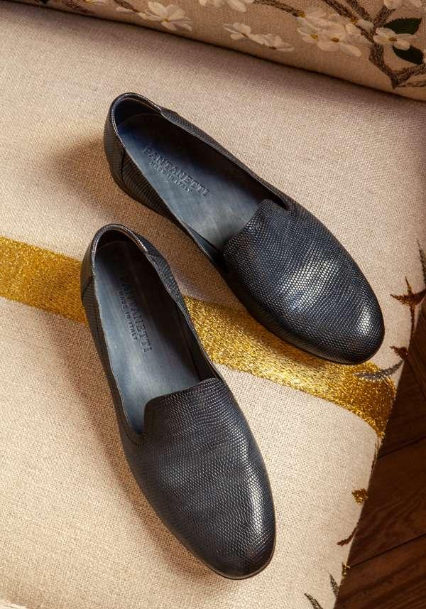 Rose & Lini PANTANETTI INDACO LIZARD “FLAT SHOES 15128” Sottocosto