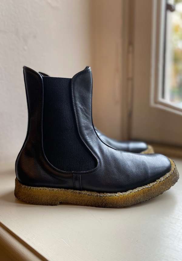 Rose & Lini ROCCO P. “TRONCHETTO 17604” BLACK LEATHER ANKLE BOOTS Offerta