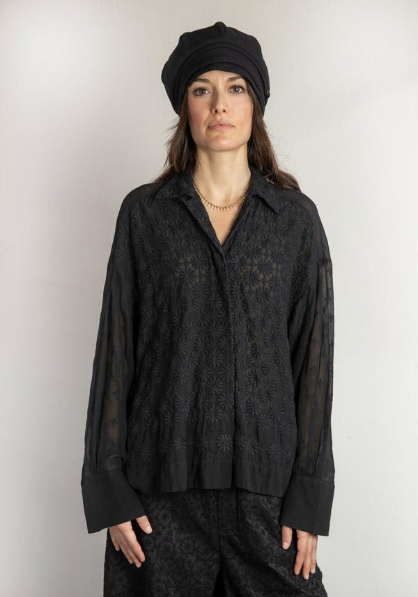 Rose & Lini ANTIPAST CUPRA & COTTON EMBROIDERED “BLOUSE DEBT” BLACK Saldi