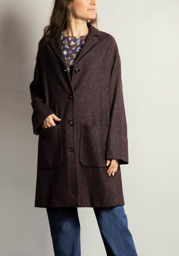 Rose & Lini KILTIE WOOL “PAUL” PLUM COAT Offerta temporanea