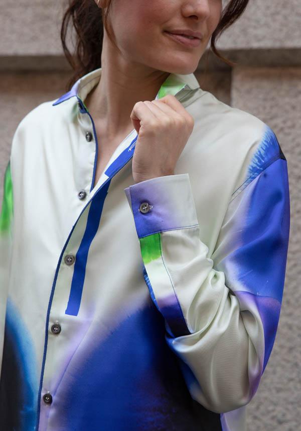 Rose & Lini ROHKA SILK “CLASSIC SHIRT” GREEN & INK Offerte esclusive