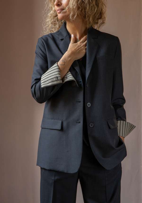 Rose & Lini IBRIGU CHARCOAL WOOL JACKET “MONOPETTO” Fino al 65% di sconto