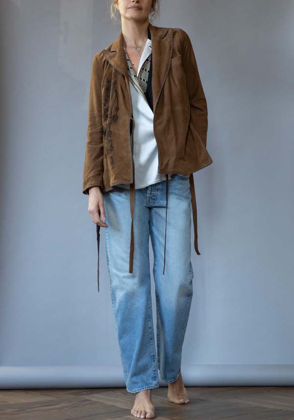 Rose & Lini IBRIGU SUEDE LEATHER JACKET “INCROCIATA GJ42” CARAMEL Offerta speciale della fabbrica