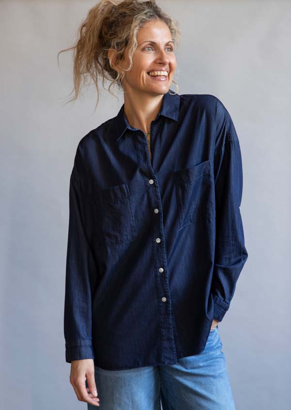 Rose & Lini FINAMORE COTTON “SONIA” DENIM SHIRT Sconti questo mese
