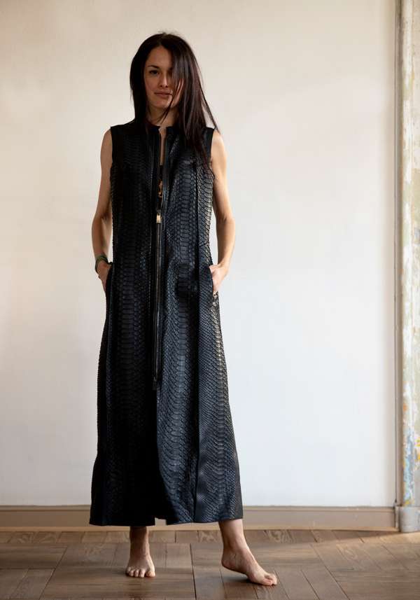 Rose & Lini SIMONA TAGLIAFERRI BLACK PYTHON LONG GILET Italy