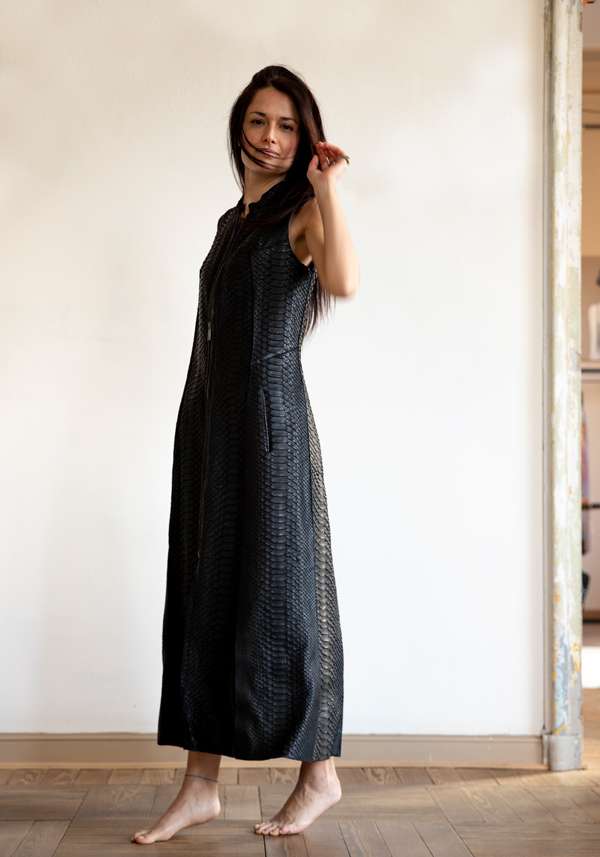 Rose & Lini SIMONA TAGLIAFERRI BLACK PYTHON LONG GILET Italy