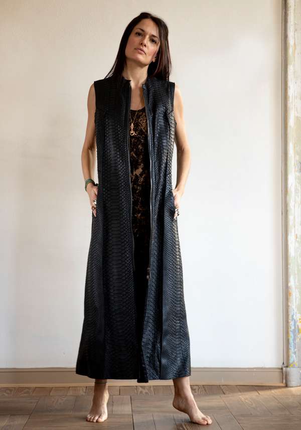 Rose & Lini SIMONA TAGLIAFERRI BLACK PYTHON LONG GILET Italy