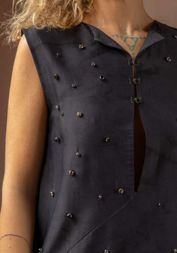 Rose & Lini SIMONA TAGLIAFERRI DARK BLUE LONG DRESS SWAROVSY Italia