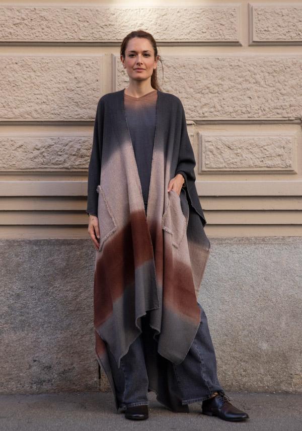 Rose & Lini MIRROR IN THE SKY CASHMERE “FLOWING COAT” GREY & BROWN Consegna Veloce