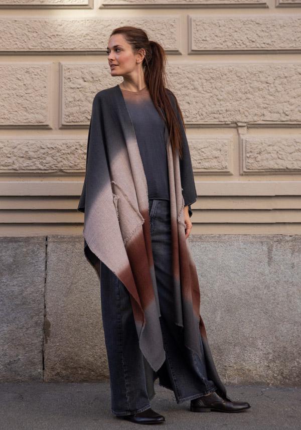 Rose & Lini MIRROR IN THE SKY CASHMERE “FLOWING COAT” GREY & BROWN Consegna Veloce