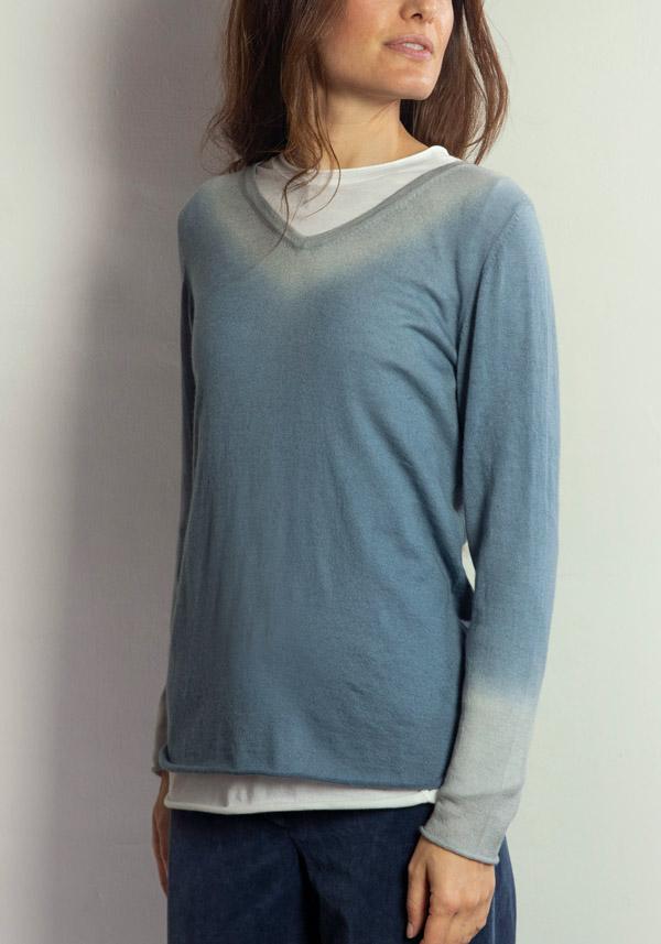 Rose & Lini MIRROR IN THE SKY CASHMERE “INDRA” V-NECK SWEATER STONE & GRANITE Fino Al -60%