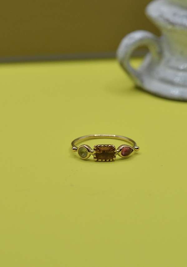 Rose & Lini DORETTE CITRINE & PINK TOURMALINE “BAGUE SIMPLE” GOLD RING Vendite Flash