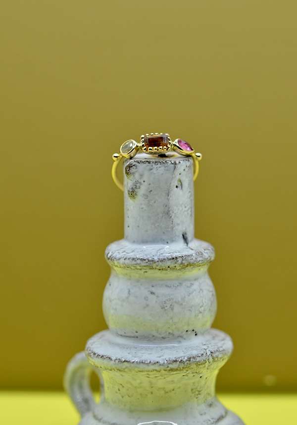 Rose & Lini DORETTE CITRINE & PINK TOURMALINE “BAGUE SIMPLE” GOLD RING Vendite Flash