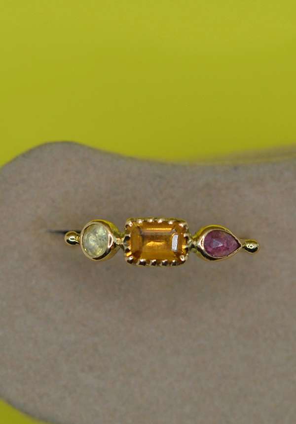 Rose & Lini DORETTE CITRINE & PINK TOURMALINE “BAGUE SIMPLE” GOLD RING Vendite Flash