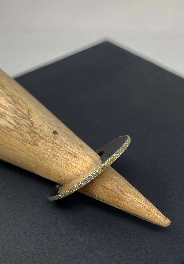 Rose & Lini ROSAMARIA “BRENNA” ICY YELLOW DIAMONDS SILVER RING Nuova