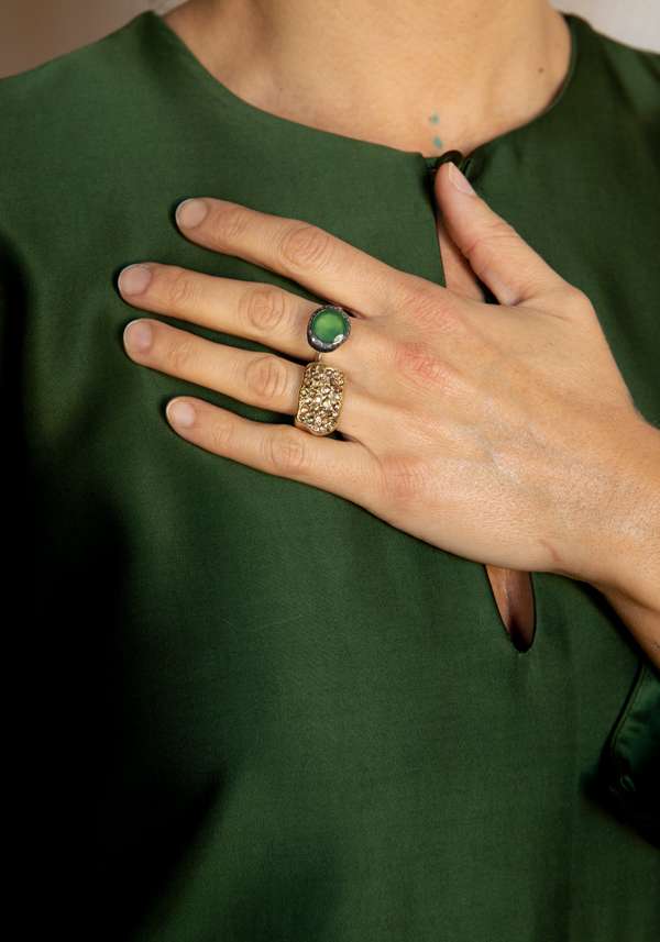 Rose & Lini ROSAMARIA SILVER & GOLD “NASHKA B” BROWN DIAMONDS RING Grande vendita
