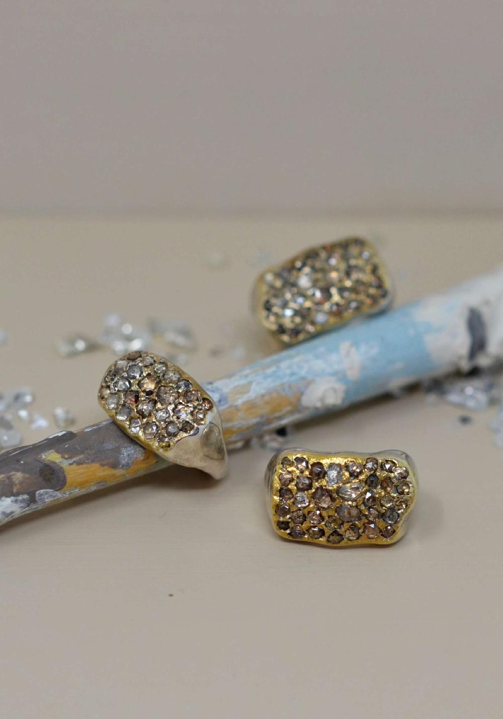 Rose & Lini ROSAMARIA SILVER & GOLD “NASHKA S” BROWN DIAMONDS RING Flash Sale