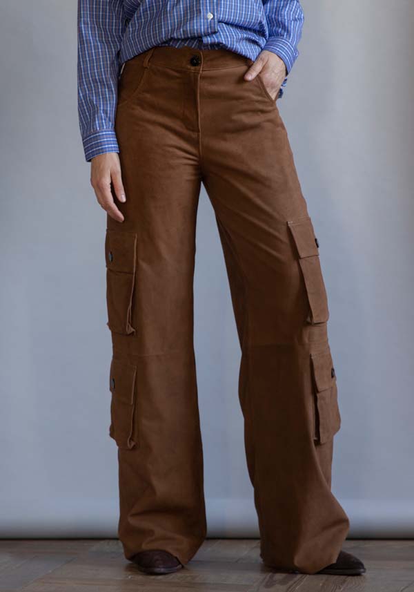 Rose & Lini GIORGIO BRATO SUEDE LEATHER “CARGO PANTS” RUM In Linea