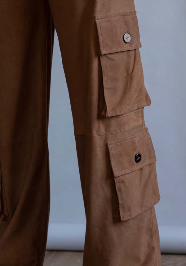 Rose & Lini GIORGIO BRATO SUEDE LEATHER “CARGO PANTS” RUM In Linea
