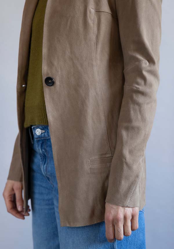 Rose & Lini GIORGIO BRATO SUEDE LEATHER “BLAZER” TAUPE Nuovo