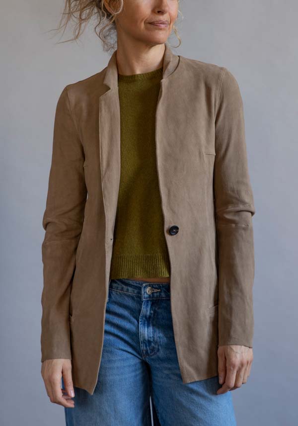 Rose & Lini GIORGIO BRATO SUEDE LEATHER “BLAZER” TAUPE Nuovo