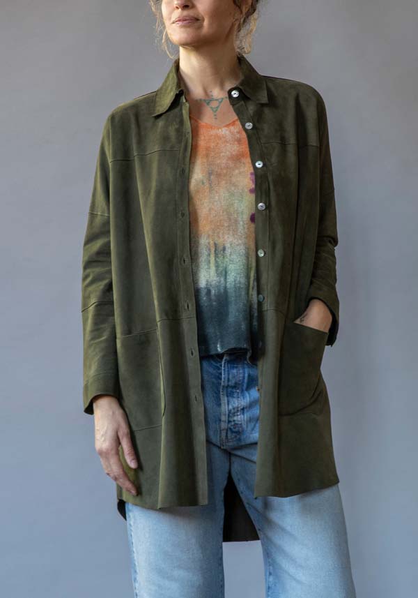 Rose & Lini GIORGIO BRATO SUEDE LEATHER “OVER SHIRT” MILITARY Soddisfazione Garantita