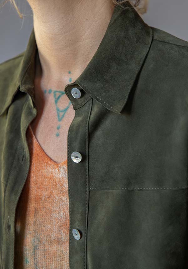 Rose & Lini GIORGIO BRATO SUEDE LEATHER “OVER SHIRT” MILITARY Soddisfazione Garantita