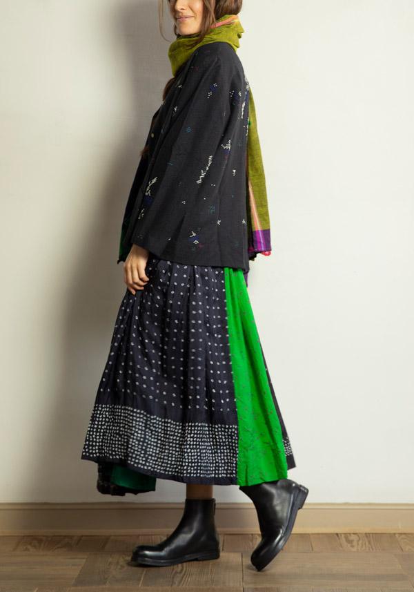 Rose & Lini INJIRI SILK PATTERNED “SKIRT 145 CUS” BLACK BLUE & GREEN Hotsell