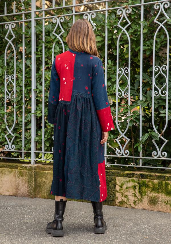Rose & Lini INJIRI WOOL “DRESS 44” RED & NAVY Vendita Calda